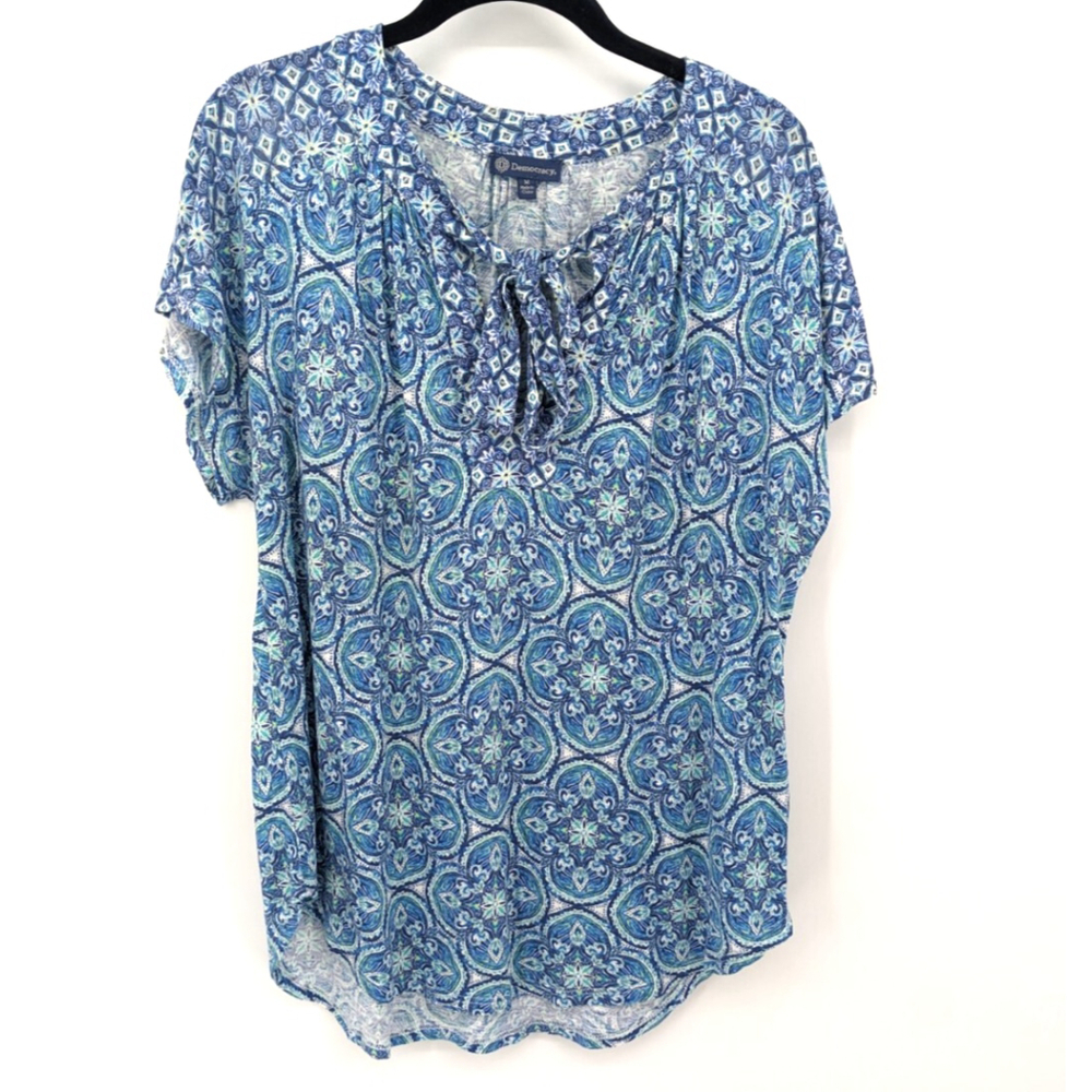 Democracy Top‎ Womens Medium Blue Rayon Blouse Soft Boho Normcore Casual Mature
